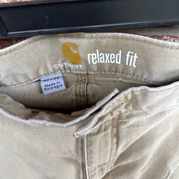 Carhartt Men's Relaxed Fit Canvas Pants Size 42x32 Actual 42x31 Beige Workwear - Picture 3 of 6